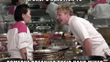 A chef's reaction to someone breaking their hand mixer
