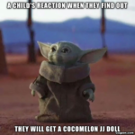 A child's reaction when they find out they will get a Cocomelon JJ Doll